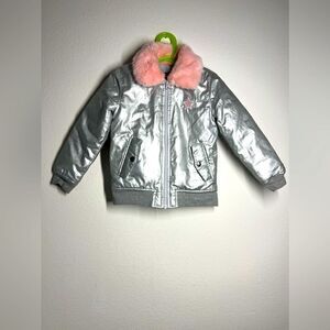 Girls Buffalo David Bitton Full Zip Silver Puffer Star Pink Faux Fur Jacket 5